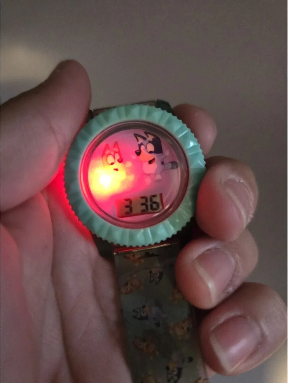 Accutime Bluey Kids Quartz Digital Backlight Watch Green Plastic Case Strap